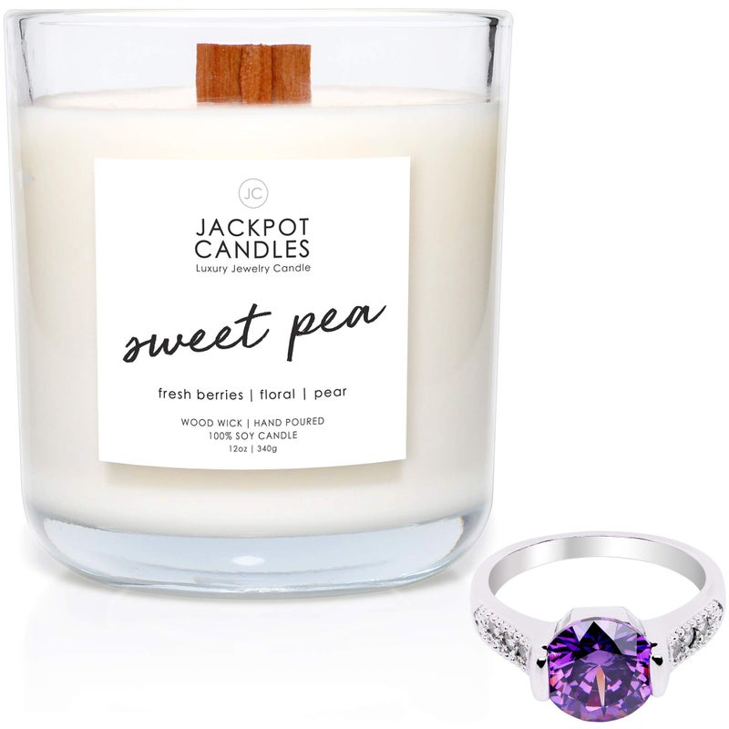 Jackpot Candles Sweet Pea Candle with Ring Inside (Surprise Jewelry Valued at $15 to $5,000) Ring Size 6 - Image 1